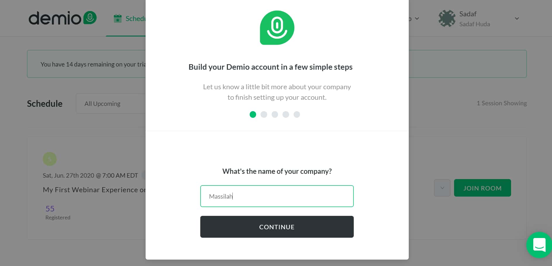 creating account with demio