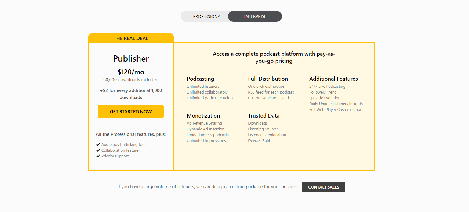 spreaker enterprize pricing plans