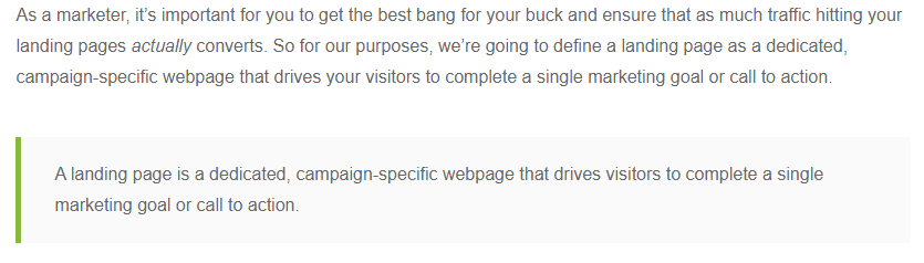 best landing page practice, unbounce definition of landing page