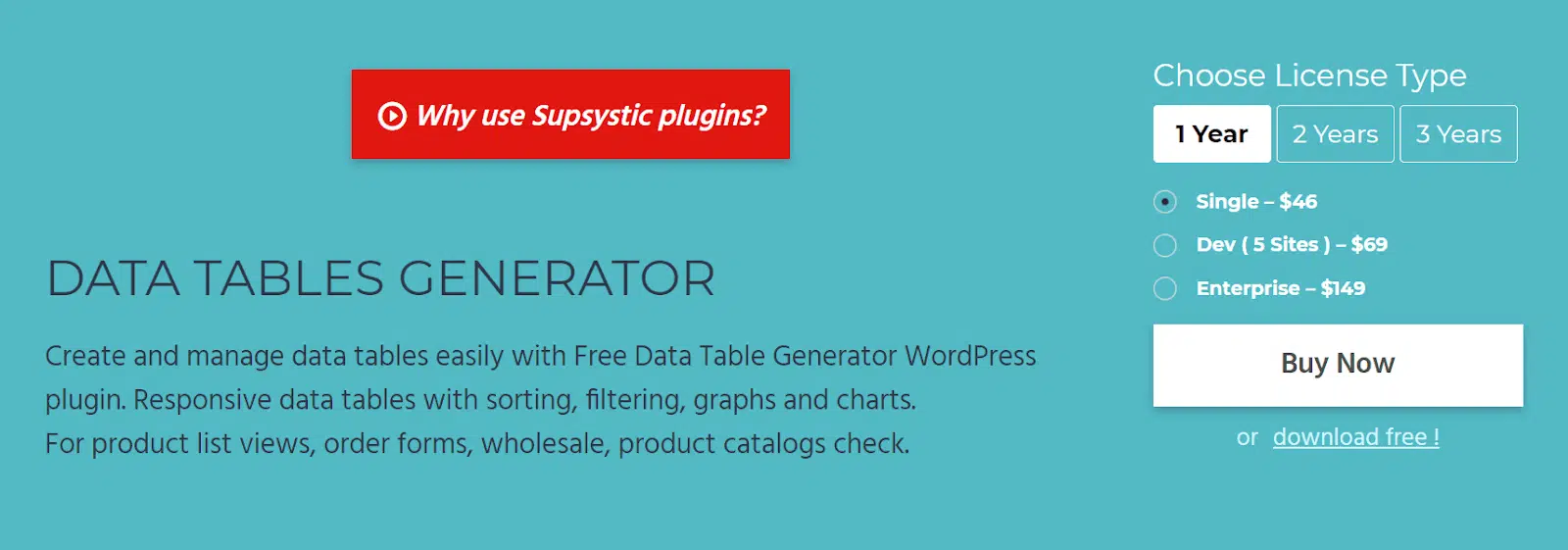 Data Tables Generator by Supsystic pricing