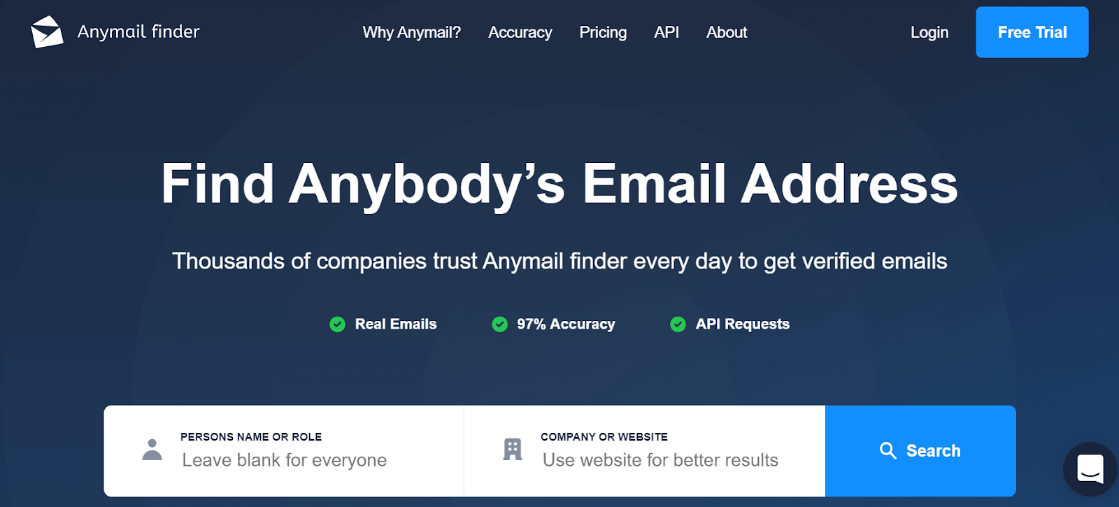 Anymail Finder homepage