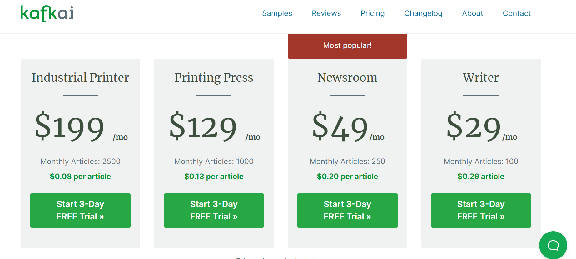 kafkai pricing plans